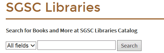 Screen capture of SGSC Libraries' search box