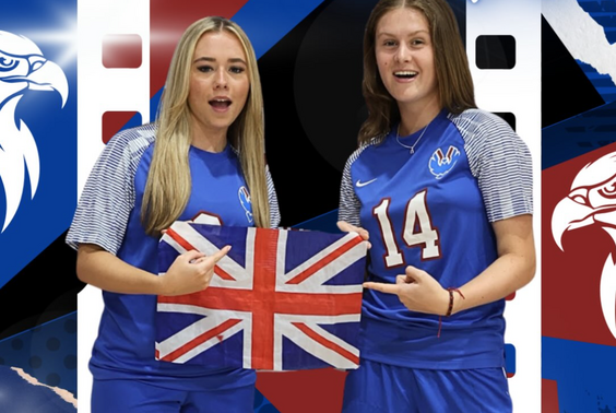 2 female soccer players with British flag